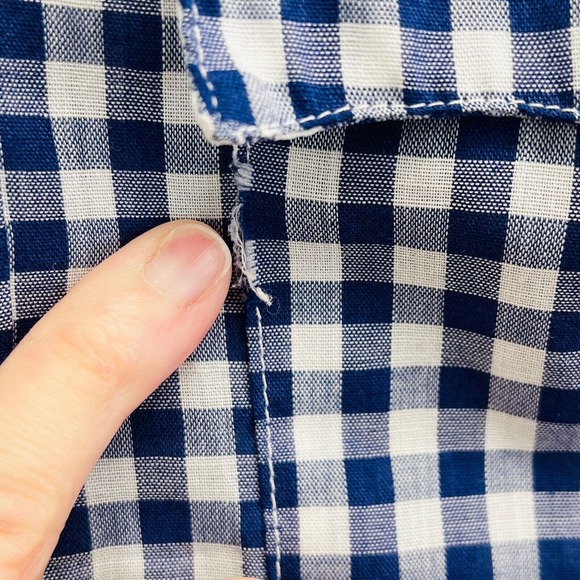 Vtg Mens M Levi's Gingham Western Shirt Button Front Blue White Long Sleeve Flaw - Picture 7 of 7
